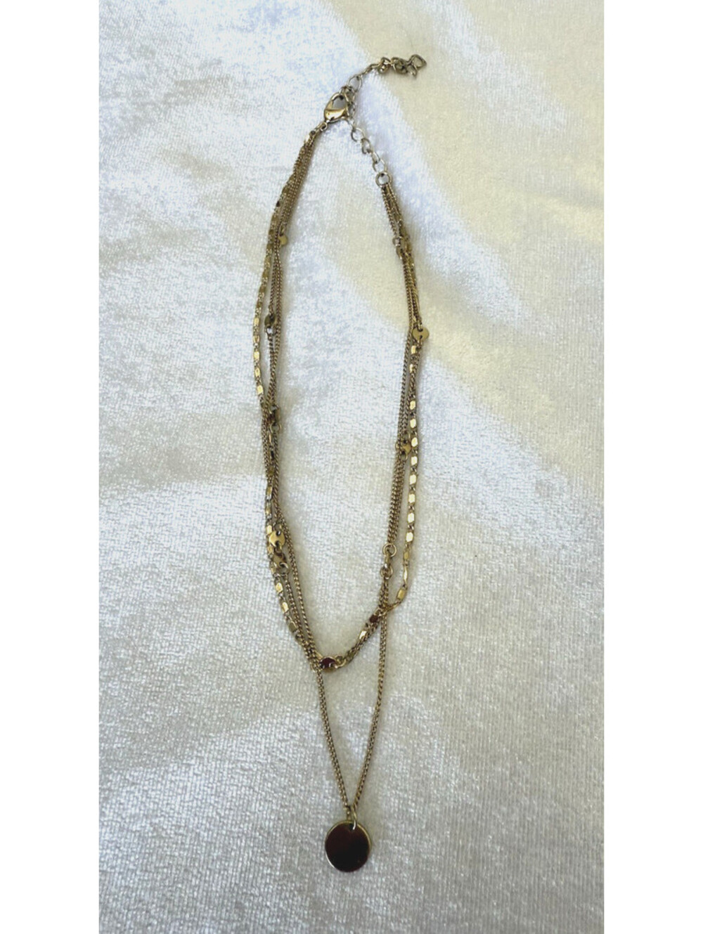 3 Strand Gold Tone Necklace Disc Delicate Lobster Claw